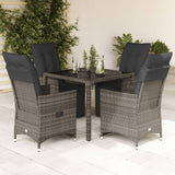 vidaXL 3-delige Bistroset met kussens poly rattan grijs