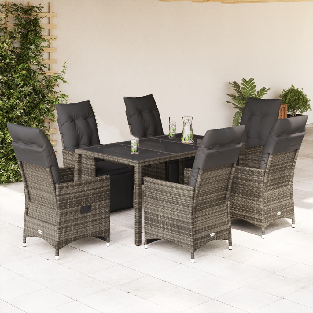 vidaXL 3-delige Bistroset met kussens poly rattan grijs
