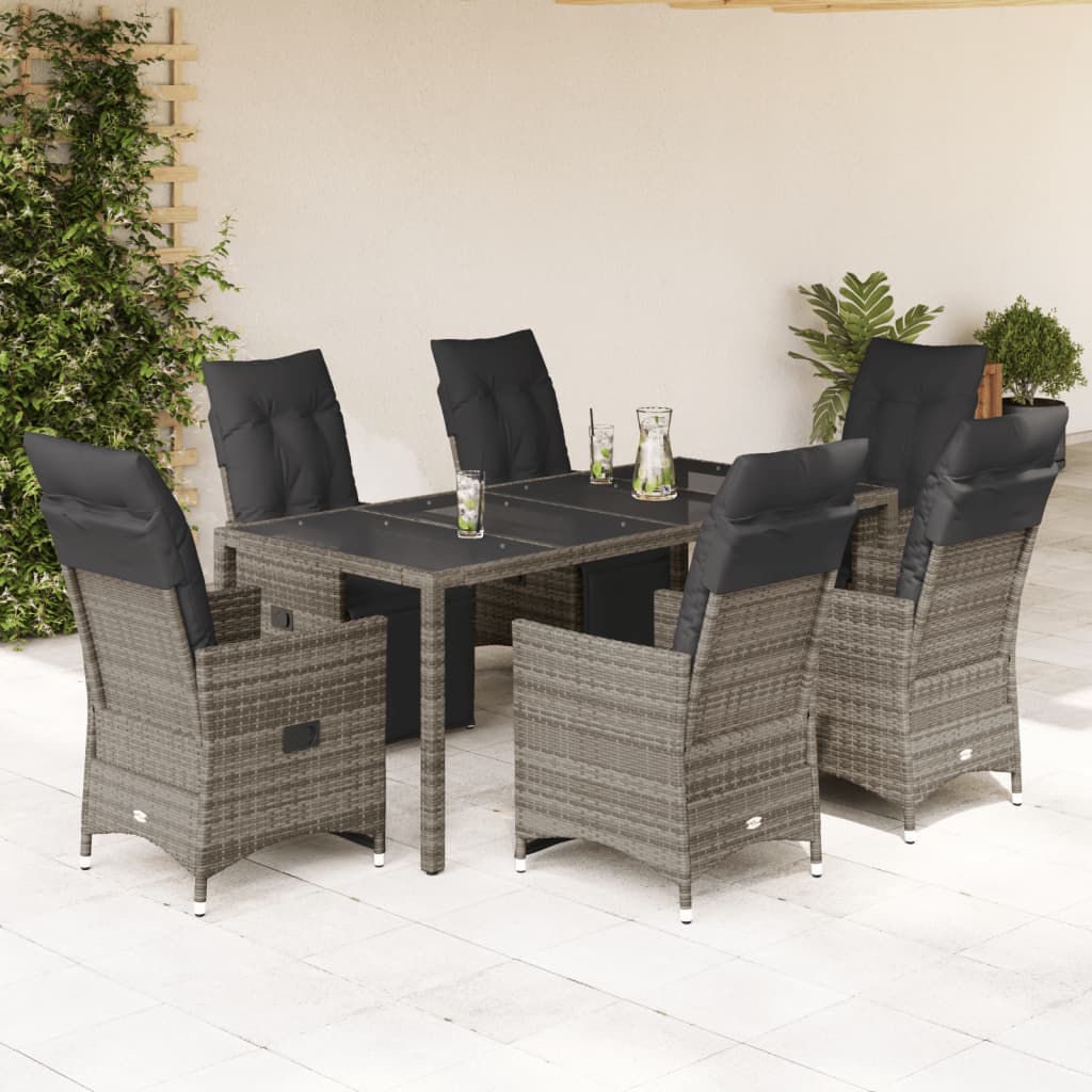 vidaXL 3-delige Bistroset met kussens poly rattan grijs