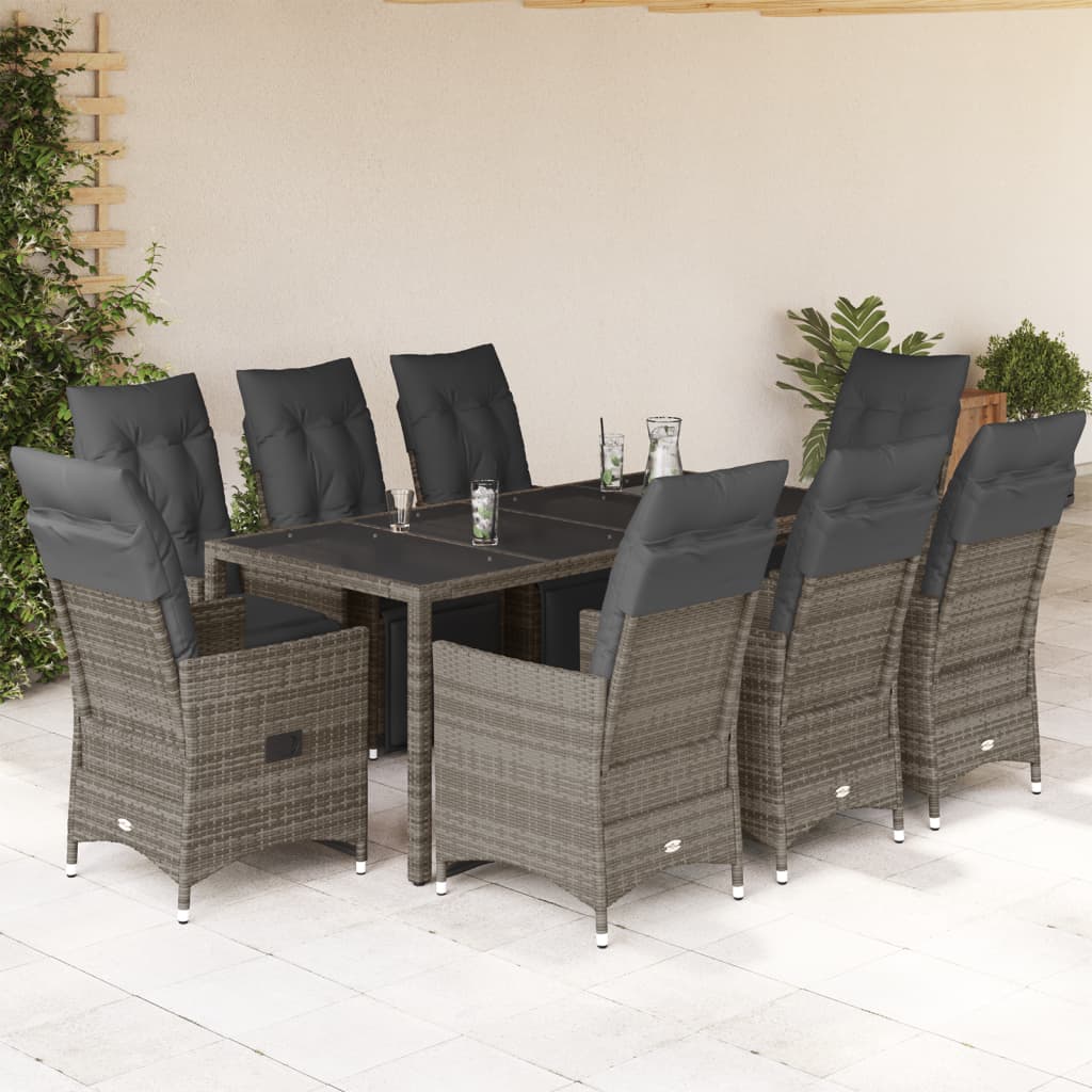 vidaXL 3-delige Bistroset met kussens poly rattan grijs