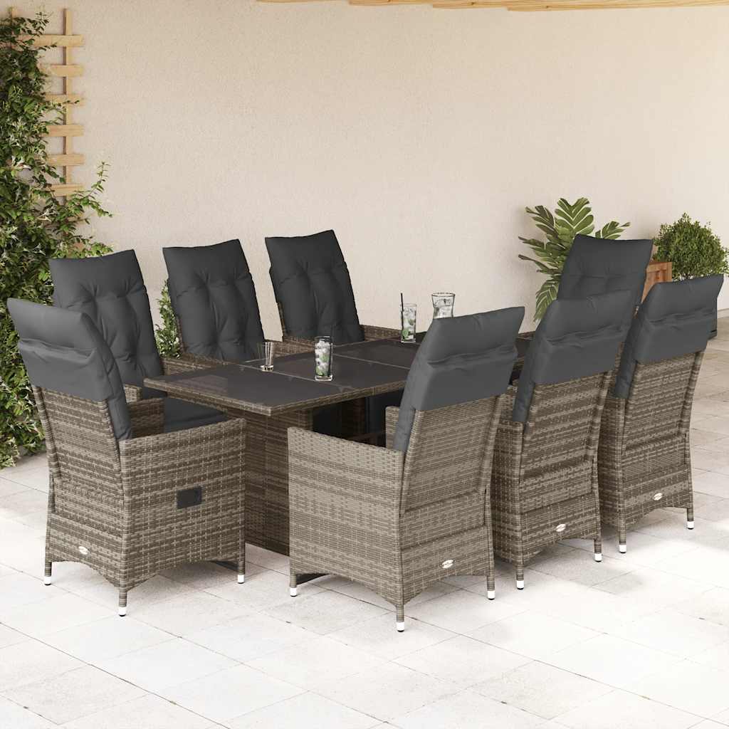 vidaXL 3-delige Bistroset met kussens poly rattan grijs