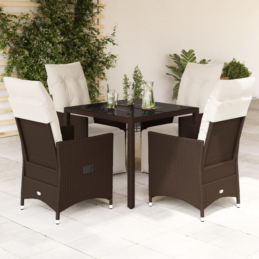 vidaXL 3-delige Bistroset met kussens poly rattan bruin