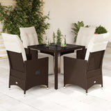 vidaXL 3-delige Bistroset met kussens poly rattan bruin