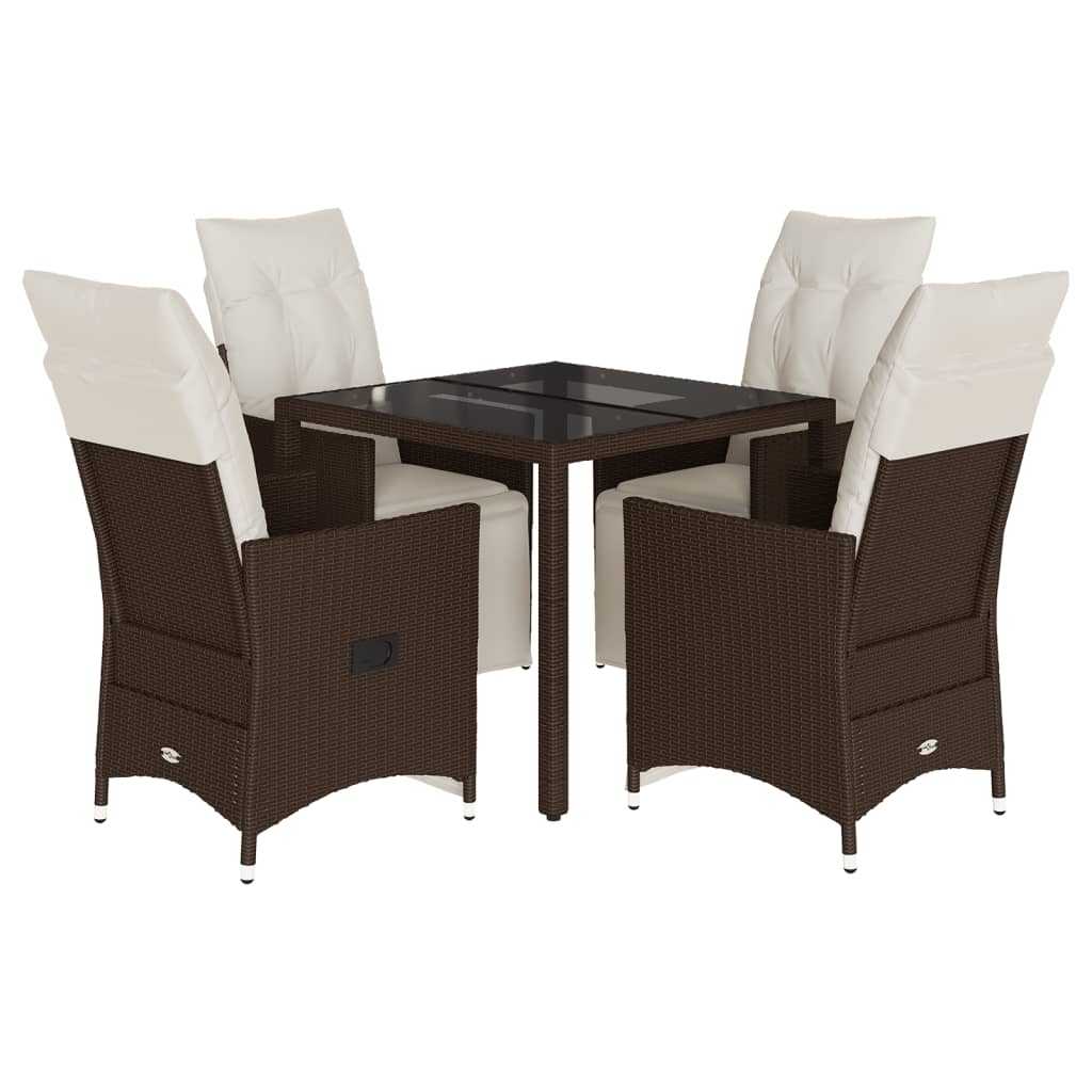 vidaXL 3-delige Bistroset met kussens poly rattan bruin