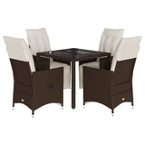 vidaXL 3-delige Bistroset met kussens poly rattan bruin