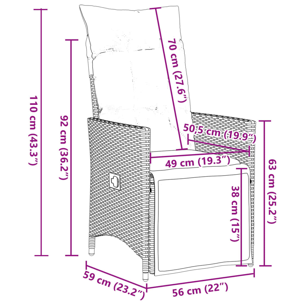 vidaXL 3-delige Bistroset met kussens poly rattan bruin