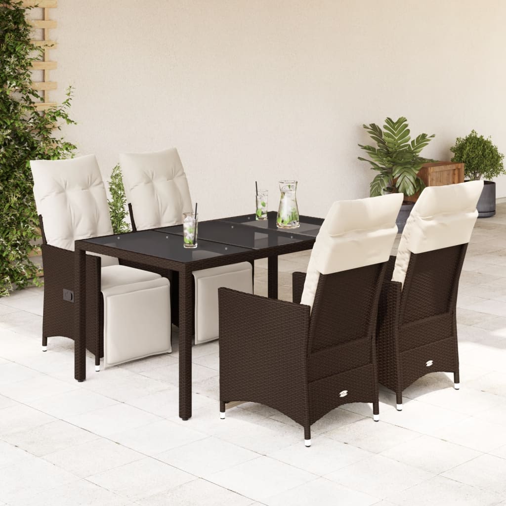 vidaXL 3-delige Bistroset met kussens poly rattan bruin