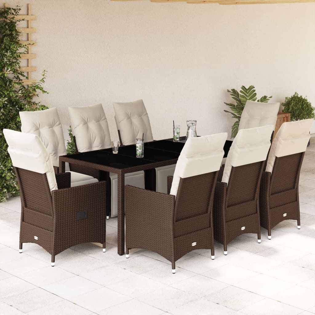 vidaXL 3-delige Bistroset met kussens poly rattan bruin