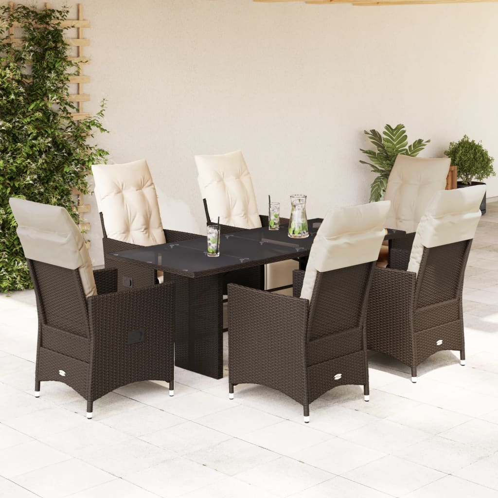 vidaXL 3-delige Bistroset met kussens poly rattan bruin