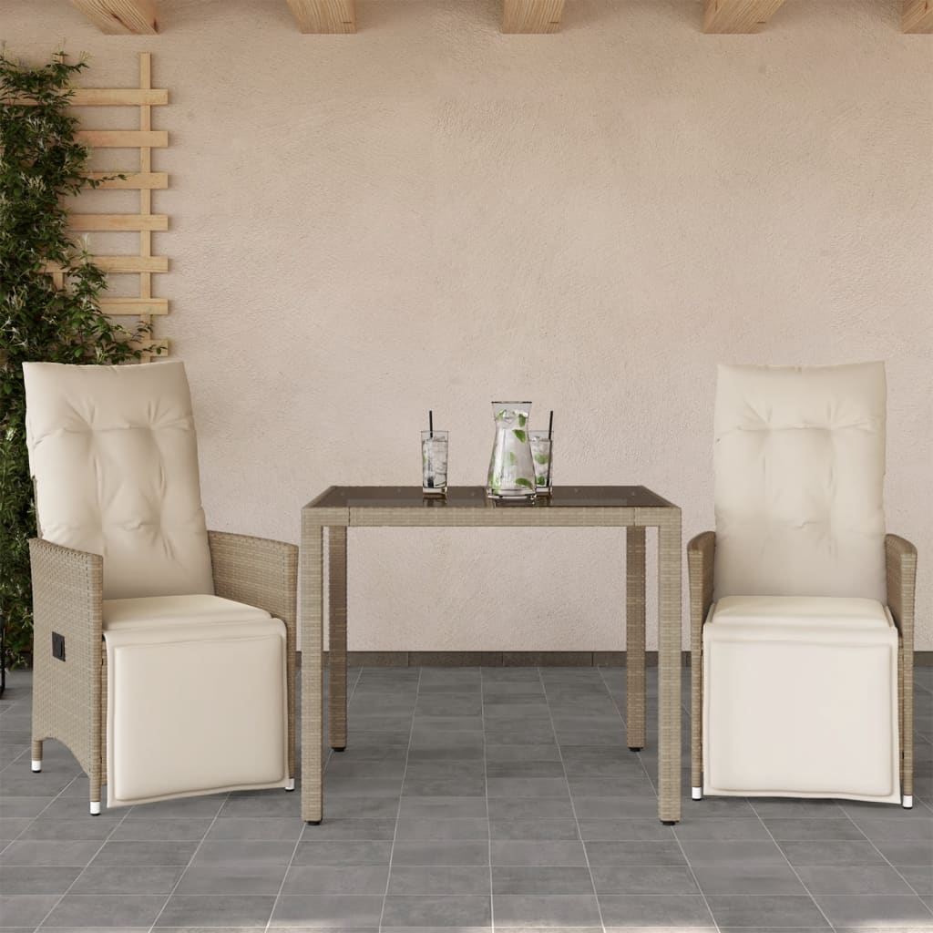 vidaXL 3-Piece Bistro Set with Cushions Poly Rattan Beige