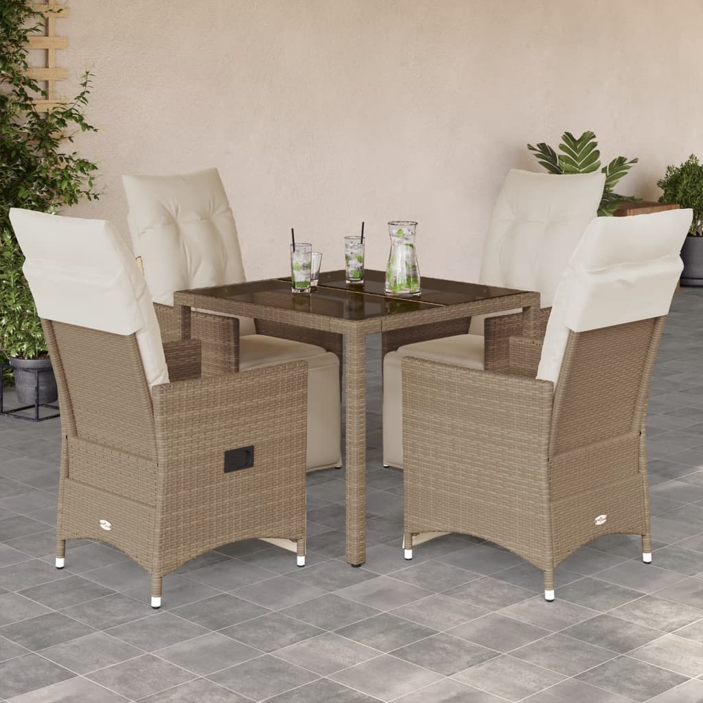 vidaXL 3-Piece Bistro Set with Cushions Poly Rattan Beige