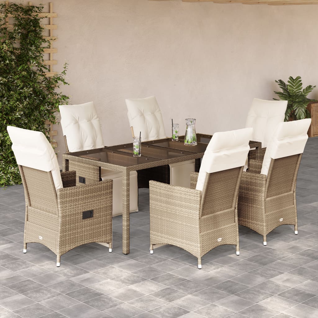 vidaXL 3-Piece Bistro Set with Cushions Poly Rattan Beige
