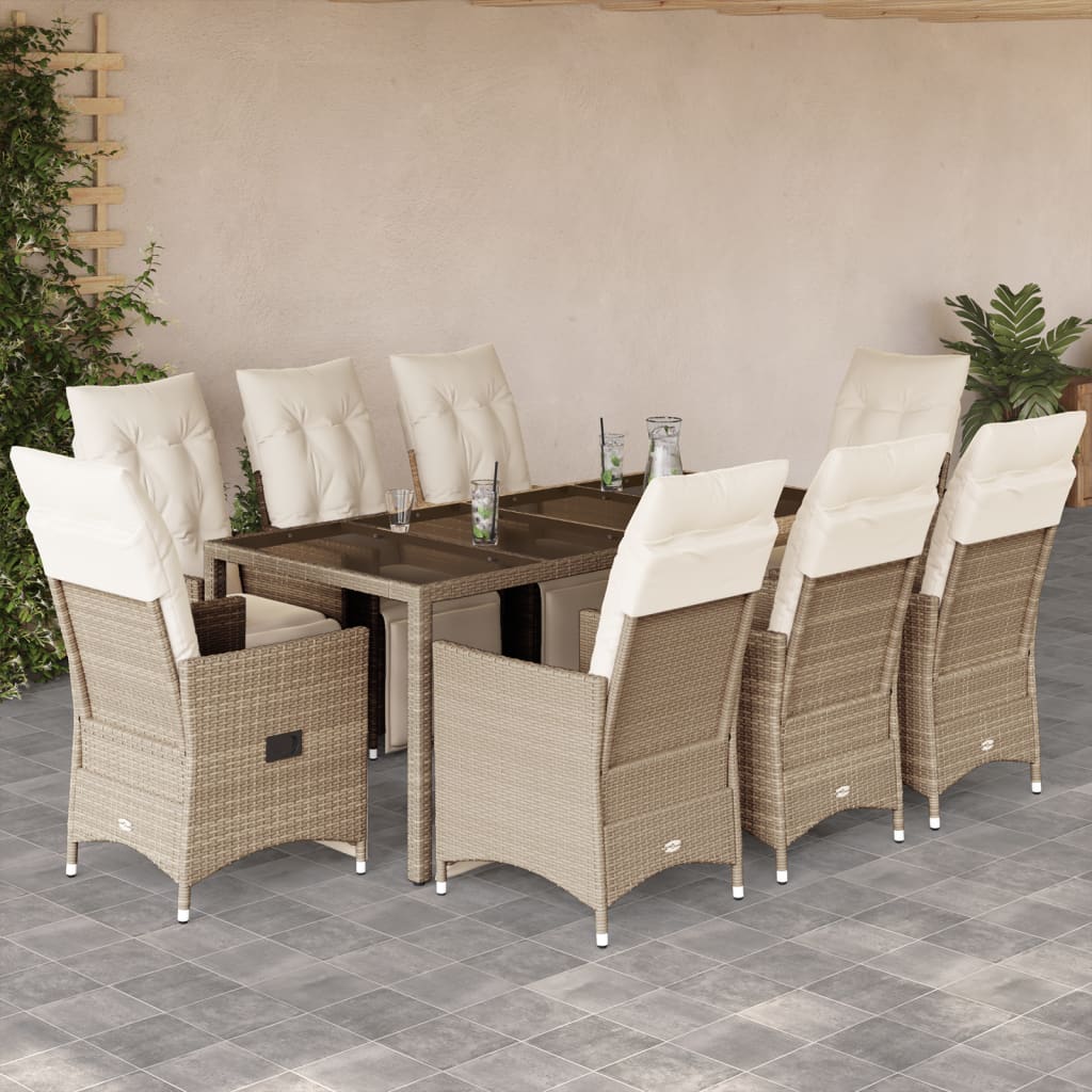 vidaXL 3-Piece Bistro Set with Cushions Poly Rattan Beige
