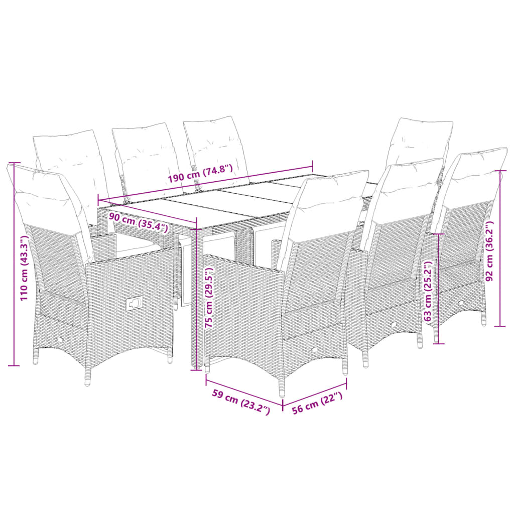 vidaXL 3-Piece Bistro Set with Cushions Poly Rattan Beige