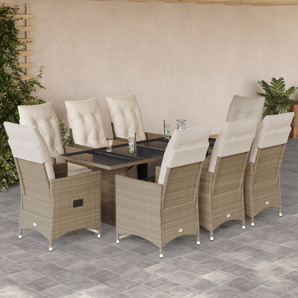 vidaXL 3-Piece Bistro Set with Cushions Poly Rattan Beige
