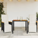 vidaXL 3-delige Bistroset met kussens poly rattan zwart