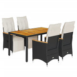 vidaXL 3-delige Bistroset met kussens poly rattan zwart