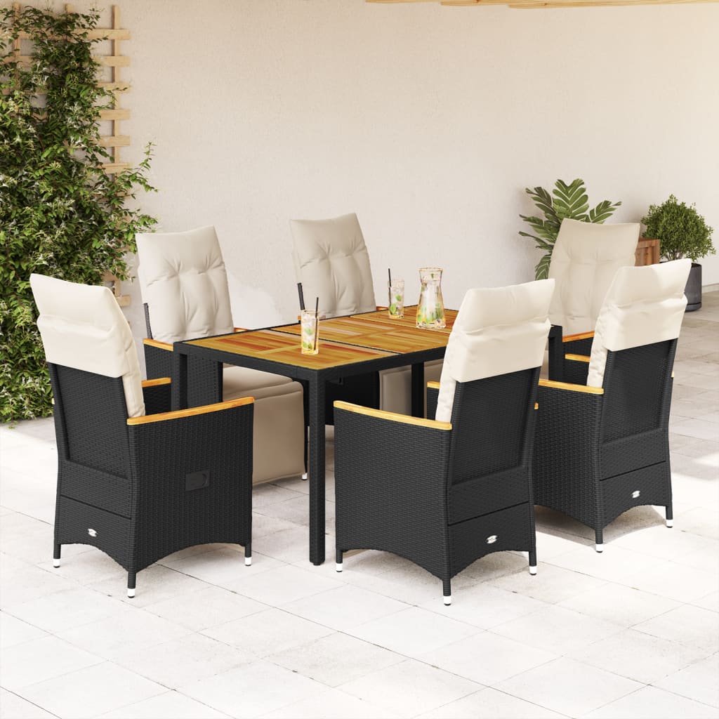 vidaXL 3-delige Bistroset met kussens poly rattan zwart