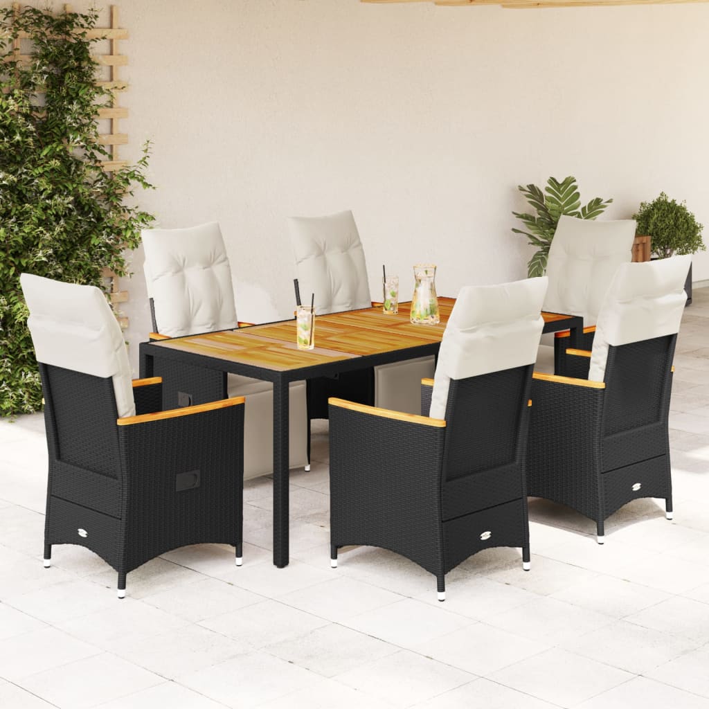 vidaXL 3-delige Bistroset met kussens poly rattan zwart