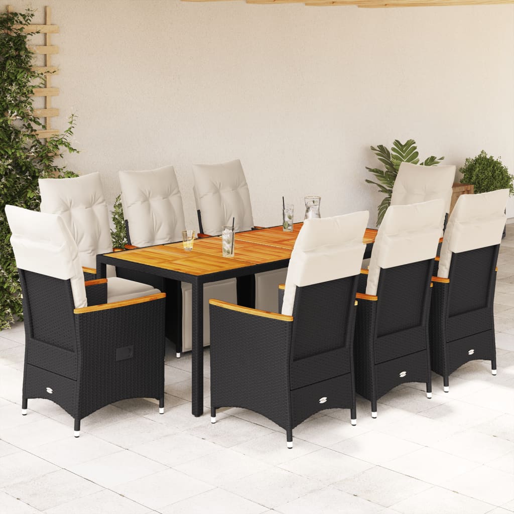 vidaXL 3-delige Bistroset met kussens poly rattan zwart