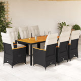 vidaXL 3-delige Bistroset met kussens poly rattan zwart