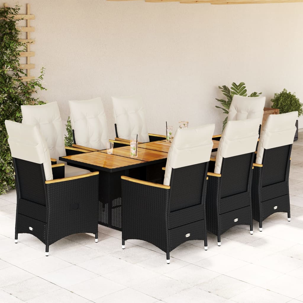 vidaXL 3-delige Bistroset met kussens poly rattan zwart