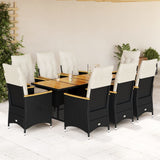 vidaXL 3-delige Bistroset met kussens poly rattan zwart