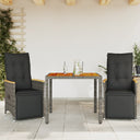 vidaXL 3-delige Bistroset met kussens poly rattan zwart