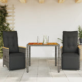 vidaXL 3-delige Bistroset met kussens poly rattan zwart