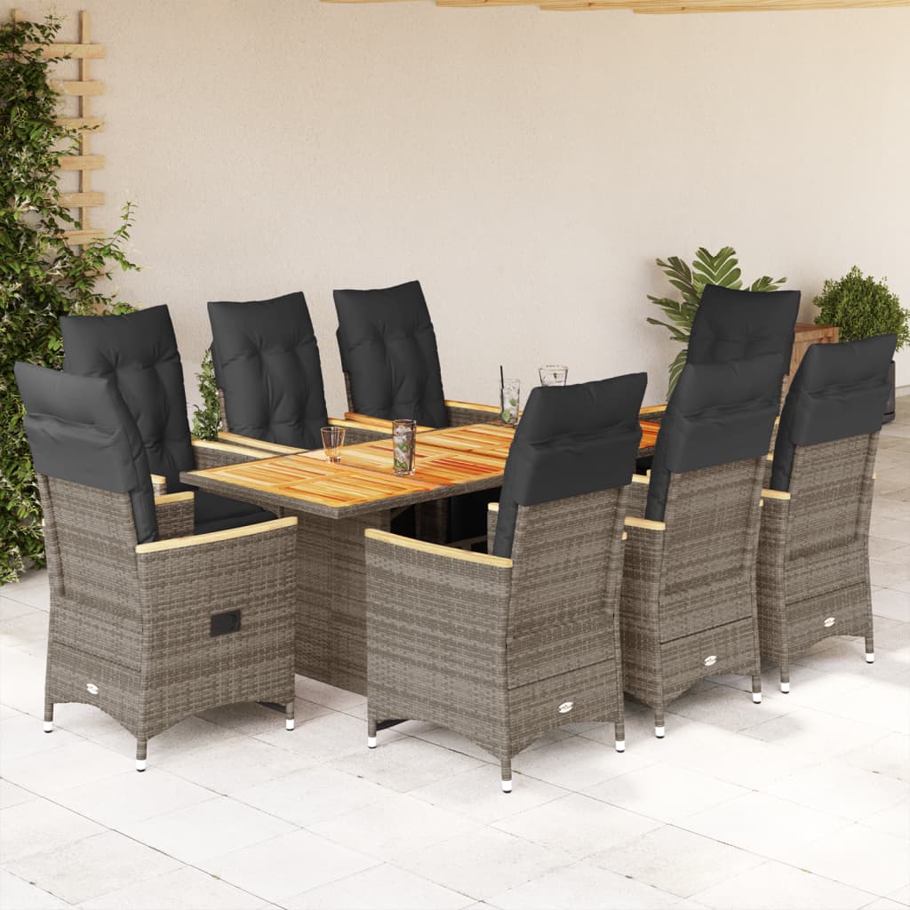 vidaXL 3-delige Bistroset met kussens poly rattan zwart