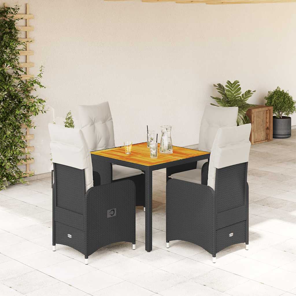 vidaXL 3-delige Bistroset met kussens poly rattan zwart