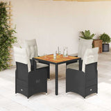 vidaXL 3-delige Bistroset met kussens poly rattan zwart