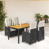 vidaXL 3-delige Bistroset met kussens poly rattan zwart