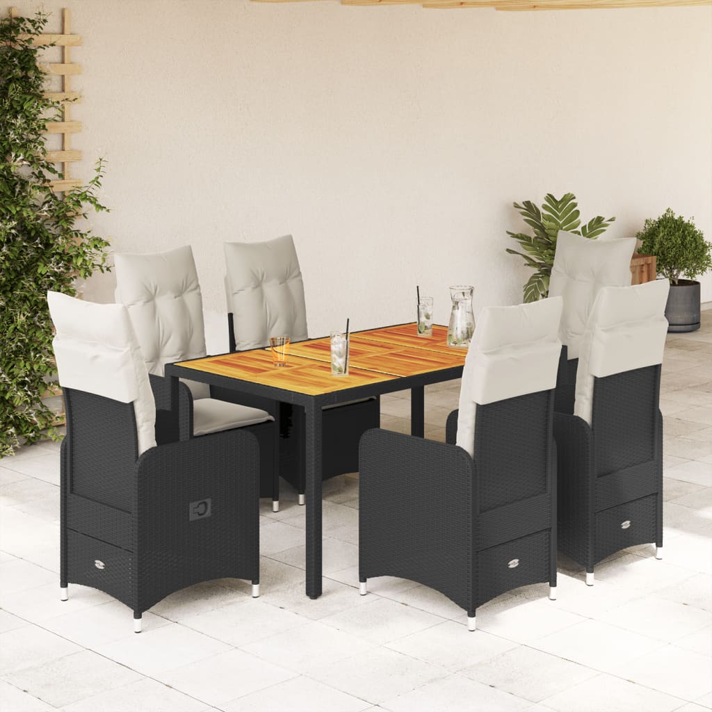 vidaXL 3-delige Bistroset met kussens poly rattan zwart