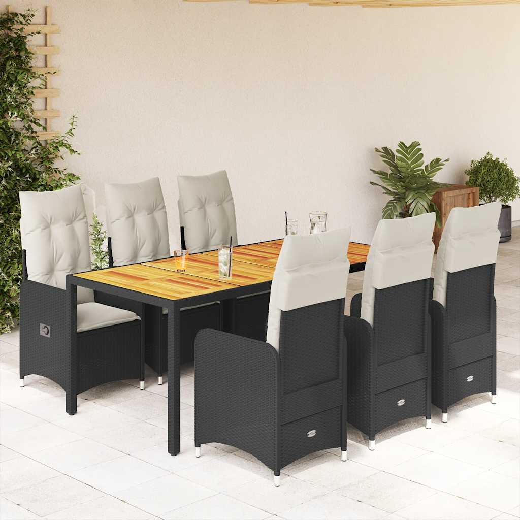 vidaXL 3-delige Bistroset met kussens poly rattan zwart