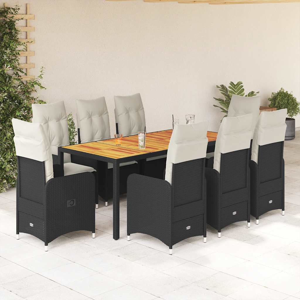 vidaXL 3-delige Bistroset met kussens poly rattan zwart