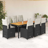 vidaXL 3-delige Bistroset met kussens poly rattan zwart