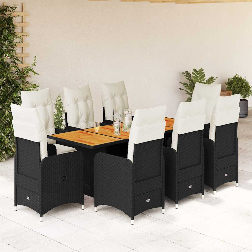 vidaXL 3-delige Bistroset met kussens poly rattan zwart