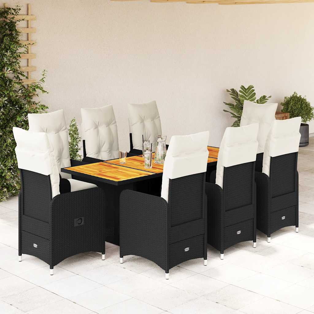 vidaXL 3-delige Bistroset met kussens poly rattan zwart