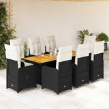 vidaXL 3-delige Bistroset met kussens poly rattan zwart