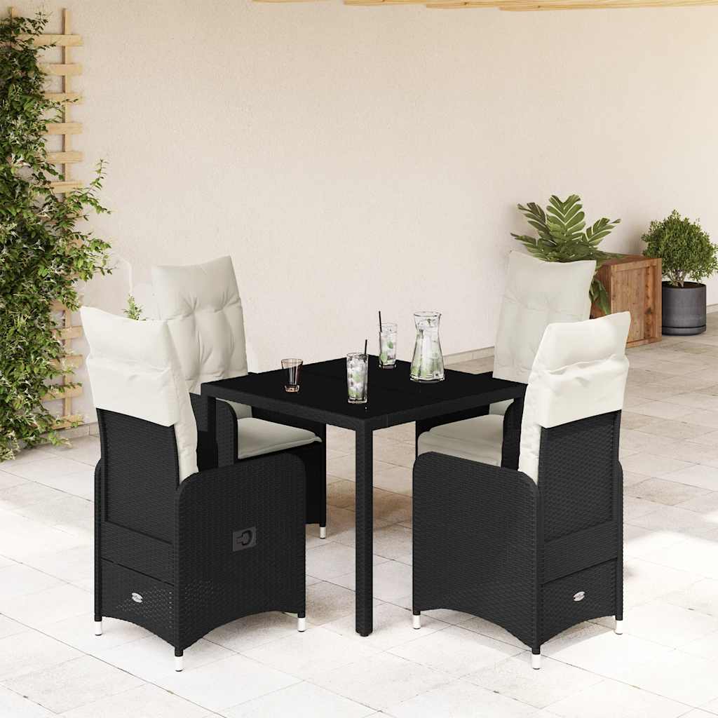 vidaXL 3-delige Bistroset met kussens poly rattan zwart