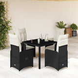 vidaXL 3-delige Bistroset met kussens poly rattan zwart