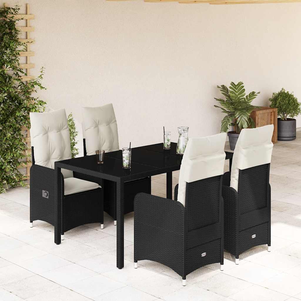 vidaXL 3-delige Bistroset met kussens poly rattan zwart