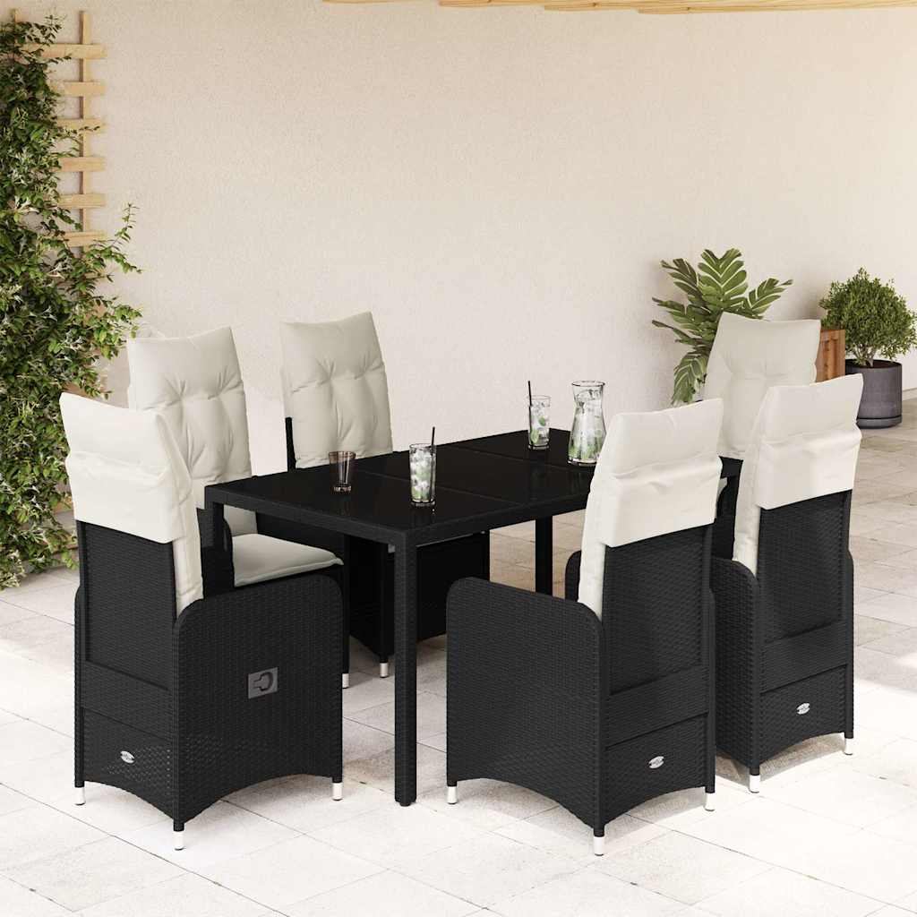 vidaXL 3-delige Bistroset met kussens poly rattan zwart