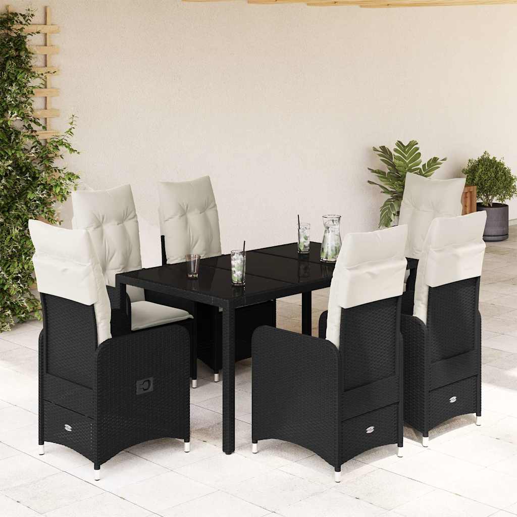 vidaXL 3-delige Bistroset met kussens poly rattan zwart