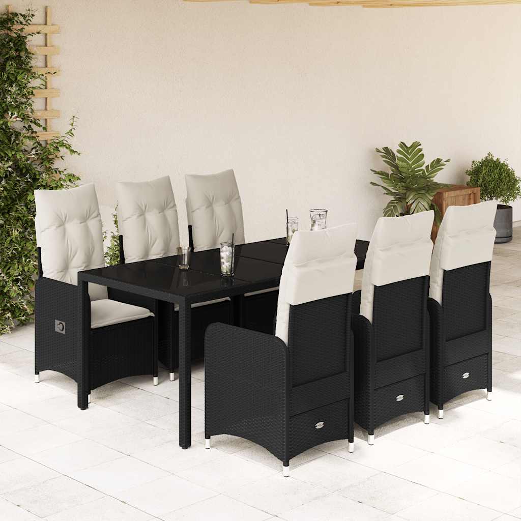 vidaXL 3-delige Bistroset met kussens poly rattan zwart