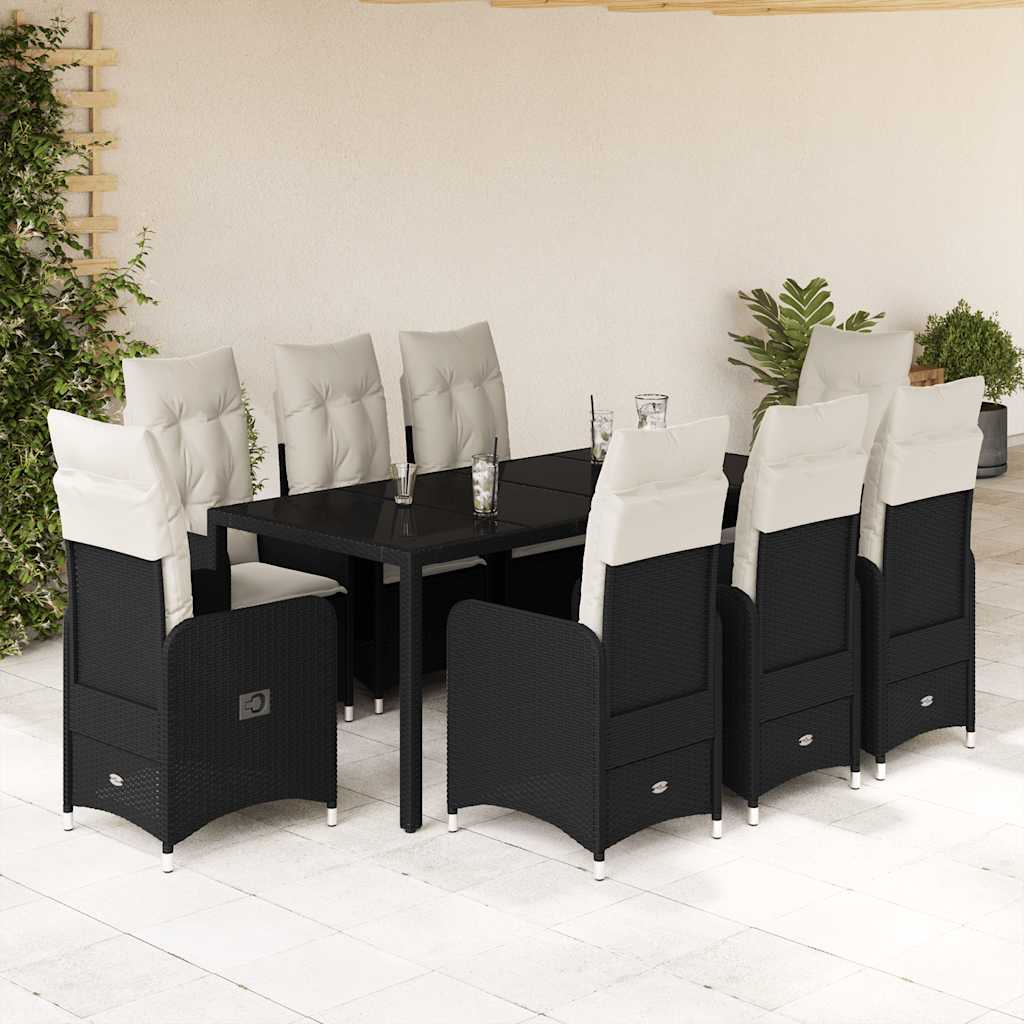 vidaXL 3-delige Bistroset met kussens poly rattan zwart