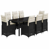 vidaXL 3-delige Bistroset met kussens poly rattan zwart