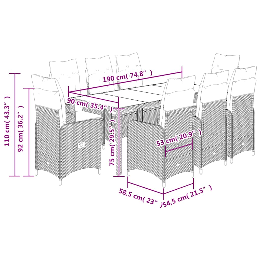 vidaXL 3-delige Bistroset met kussens poly rattan zwart