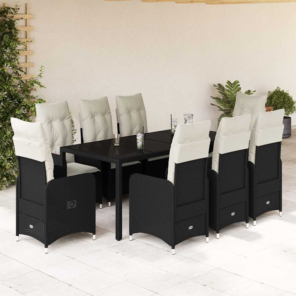 vidaXL 3-delige Bistroset met kussens poly rattan zwart